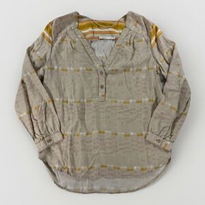 prAna Tencel Blouse Womens Small Beige Geometric Boho Tunic Long Sleeve Top